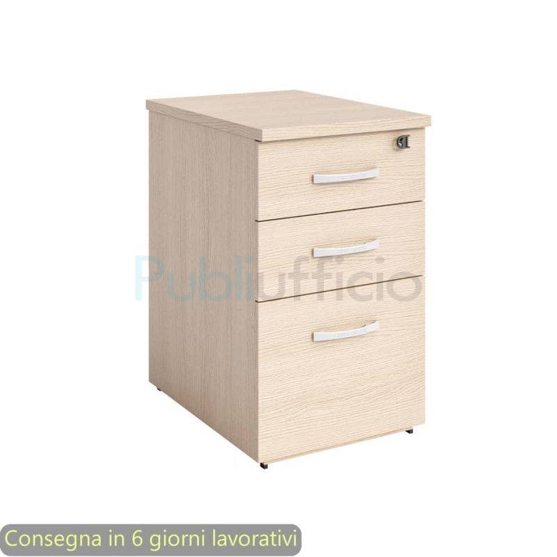 Cassettiera alta rovere 2 cassetti + 1 classificatore 44x60x73 cm  complanare alle scrivania - montata - linea Flex