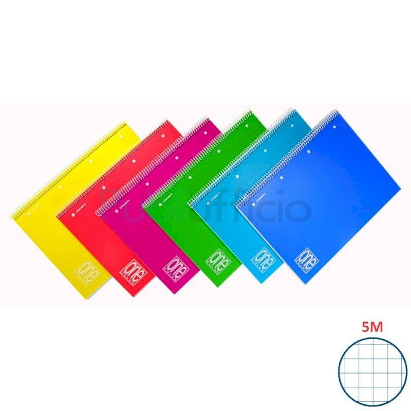 Quaderno spiralato Maxi One Color PPL Forato 80 Gr A4 80+1 ff quadretti 5 m  - colori assortiti - 2935