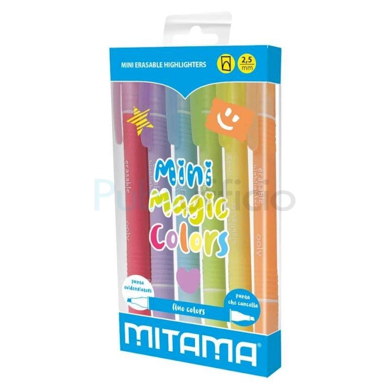 Evidenziatore cancellabile Mitama Mini Magic Colors - doppia punta colori  assortiti - conf. 6 pezzi - 62573
