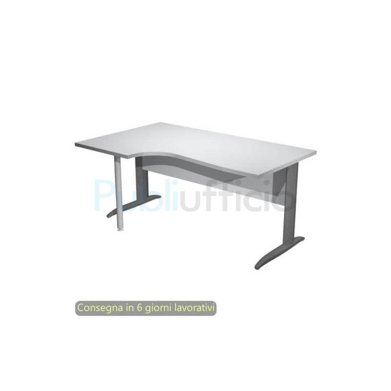 Scrivania penisola sinistra piano grigio 160x60/80/100xH.72 cm gamba a  pannello e piede metallico Presto Compact 009L11/9