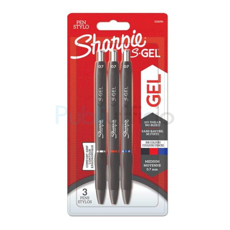 Penna gel a scatto Sharpie S-Gel - punta media 0,7 mm - Conf. 3 pezzi  assortiti blu/rosso/nero 2136596