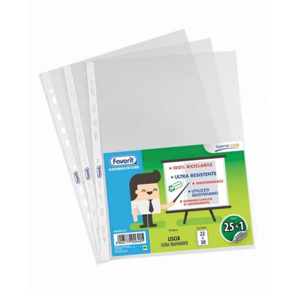 Favorit 100460039 Busta a Foratura Universale Formato Interno 22x30 Finitura Liscia Confezione da 50 pz.