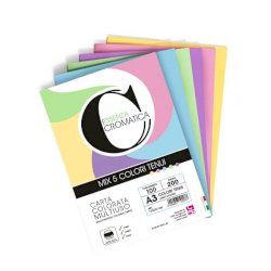 Carta colorata Cromatica CWR colori tenui formato A3 100 ff - 5 colori assortiti 200 gr - 12309/100