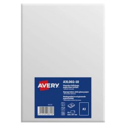 Etichette bianche rimovibili in carta patinata Avery A3 finitura lucida - 1 et/foglio - conf. 10 fogli - A3L002-10