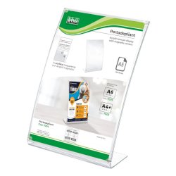 Portadepliant in acrilico con base a L - angoli magnetici Lebez A5 - verticale - trasparente - 7004