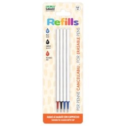 Conf. 12 blister da 4 refill inchiostro cancellabile Lebez blu, nero, rosso per penne 0,5 mm con cappuccio - 81808
