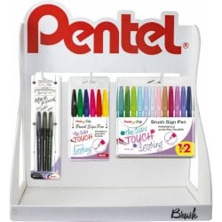 Display da banco Pentel brush sign pen ''w il lettering'' - 20 pezzi - formati e colori assortiti - 0022344