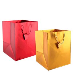 Borsa shopper Florio Carta colore rosso e oro - formato panettone 26x26x35 cm - conf. 10 pz - 70760