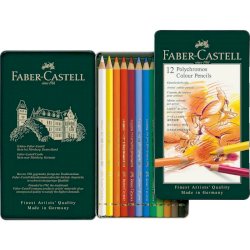 Matite colorate permanenti Faber Castell Polychromos mina 3,8 mm box metallo - colori assortiti conf. 12 pezzi - 110012