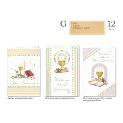 Biglietti augurali Comunione Cromo assortiti in 3 soggetti oro - conf. 12 pz - CO.8183