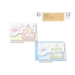 Biglietti augurali Battesimo Cromo assortiti in 2 soggetti giostra cavalli - conf. 12 pz - BT.8070