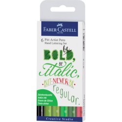 Penna inchiostro pigmentato Faber Castell Pitt Artist conf. 6 pezzi - Lettering green - 267117