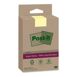 Foglietti Post-It® Super Sticky in carta riciclata al 100% a righe 102x152 mm 45 fogli/blocchetto conf. 4 pz  Canary