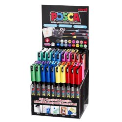 Espositore da banco 80 marcatori a tempera Uni Posca colori assortiti - punta PC1 - M PC1MR 80P