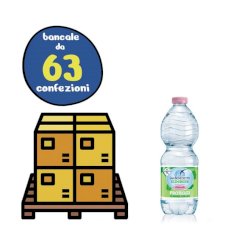 Bancale 63 confezioni da 24 bottigliette di acqua minerale naturale San Benedetto da 500 ml, proveniente dalle Alpi Biellesi. La linea sostenibile Ecogreen è stata creata per ridurre l'impatto ambientale e compensare il 100% delle emissioni CO2.
