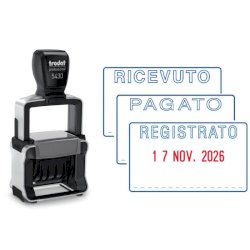 Datario autoinchiostrante Trodat Professional 5430/L con testo RICEVUTO - PAGATO - REGISTRATO 41x24 mm blu-rosso