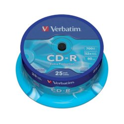 CD-R Extra Protection Verbatim 700 MB 52x Spindle Case da 25 cd-r - 43432