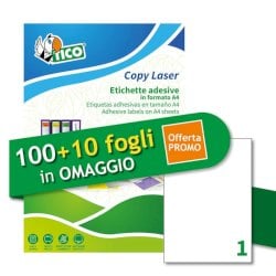 Etichette bianche adesive permanenti Tico laser/inkjet 1 et./foglio conf. 100+10 ff OMAGGIO 210x297 mm