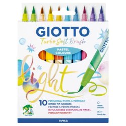 Pennarelli acquerellabili con punta a pennello Giotto Turbo Soft Brush in conf. 10 colori assortiti Pastel -