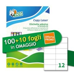 Etichette bianche adesive permanenti Tico laser/inkjet 12 et./foglio conf. 100+10 ff OMAGGIO 105x48 mm