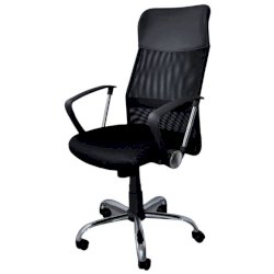 Seduta semi-direzionale nera in rete e pelle con braccioli Office Products Corfu - 23023331-05