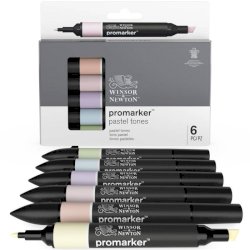 Pennarelli Winsor&Newton Promarker doppia punta fine-larga - conf. 6 pz colori pastello assortiti - 0290113