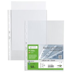 Buste in PP liscio Sei Rota Atla T 60 - basso spessore trasparente 22x30 cm - conf. 50 pezzi - 662204