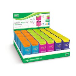 Temperamatite universale a 3 fori Lebez con coperchio e contenitore in plastica - colori assortiti - 81110