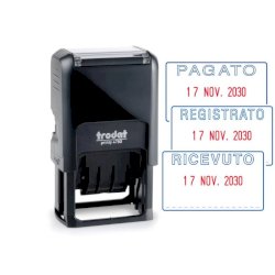 Datario con testo PAGATO TRODAT PRINTY ECO 4750/L2 in plastica 41x24 mm blu-rosso - 141062