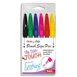 Brush Sign Pen Pentel pennarello con punta in fibra in blister 6 colori assortiti - 0022050