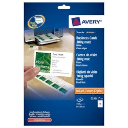 Biglietti da visita personalizzabili Avery Quick&Clean™ 85x54 mm 10/foglio opachi per laser - conf. 25 ff C32011-25