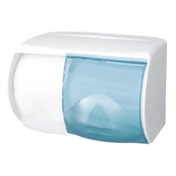 Distributore di carta igienica doppio rotolo Hylab 175 mm con capacità max Ø 13 cm bianco con vetrino blu - IN-TOD/WS