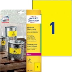 Etichette permanenti poliestere giallo Avery 210x297 mm - 1 et/foglio - per stampanti laser - cf. 20 fogli L6111-20