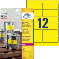 Etichette permanenti poliestere giallo Avery 99,1x42,3 mm - 12 et/foglio - per stampanti laser - cf. 20 fogli L6107-20