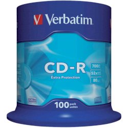 CD-R Extra Protection Verbatim 700 MB 52x Spindle Case da 100 cd-r - 43411