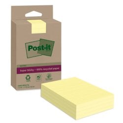 Foglietti Post-It® Super Sticky in carta riciclata al 100% a righe 102x152 mm 45 fogli/blocchetto conf. 4 pz  Canary