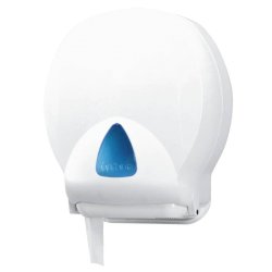 Distributore maxi di carta igienica jumbo Hylab in ABS con capacità max Ø 30 cm bianco con vetrino blu - IN-TO1/WS