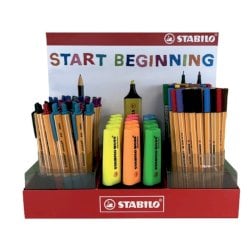 Espositore 133 articoli di scrittura Stabilo di cui 38 Pointball, 15 Boss Original, 40 Point 88 e 40 Pen 68