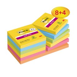 Foglietti riposizionabili Post-it® Super Sticky Carnival 76x76 mm 90 ff/cad. PROMO PACK 8+4 blocchetti gratis