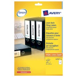 Etichette bianche per raccoglitori Avery Ultragrip™ 61x192 mm - 4 et/foglio - stampanti laser - Conf 25 fogli L4761-25