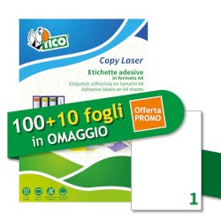 Etichette bianche adesive permanenti Tico laser/inkjet 1 et./foglio conf. 100+10 ff OMAGGIO 210x297 mm
