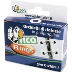 Occhielli di rinforzo Tico in scatola dispenser Ø 13 mm bianco Conf. 500 occhielli - RINGSC-B50