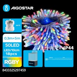 Catena luminosa a batteria Aigostar per interni ed esterni con lampadine piatte multicolore 50 led 5 m - 297459