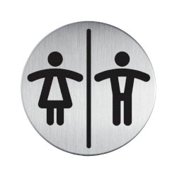 Pittogramma adesivo ''WC donne/uomini'' DURABLE acciaio inossidabile spazzolato argento metallizzato Ø 83 mm - 492023