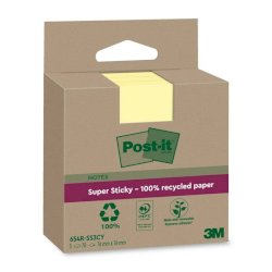 Foglietti riposizionabili Post-it® Super Sticky carta riciclata al 100% 76x76 mm Giallo Canary - 3 blocchetti da 70 ff