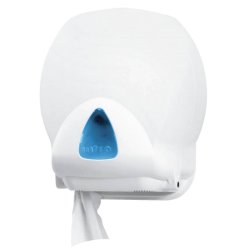 Distributore mini di carta igienica jumbo Hylab in ABS con capacità max Ø 20 cm bianco con vetrino blu IN-TO2/WS