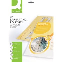 Pouches per plastificatrici Q-Connect 216x303 mm finitura lucida - 80 µm A4 - conf. 25 pz - KF04118
