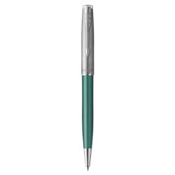 Penna a sfera Parker Sonnet Sand Blasted Metal punta M inchiostro nero Parker Green CT - 2169365