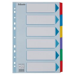 Divisori intercalari Esslete Mylar A4 - conf. 20 ff da 6 tasti colorati cad. - 100168