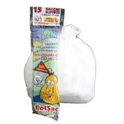 Sacchi immondizia ROLSAC in mater-bi biodegradabile capacità 10 l BIANCO rotolo da 15 pz. - 10130